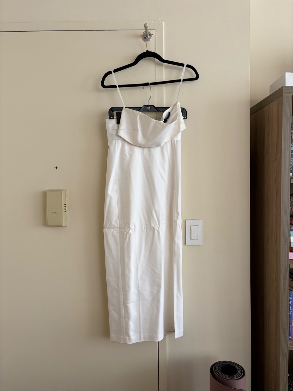 White strapless crop top and maxi skirt
